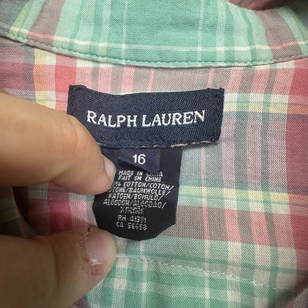 Ralph Lauren Pearl Snap Shirt Boys 16 Plaid Western Long‎ Sleeve Multicolor